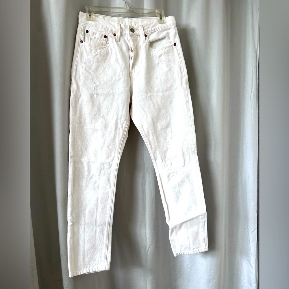 Levi's White 501 S with light distressing